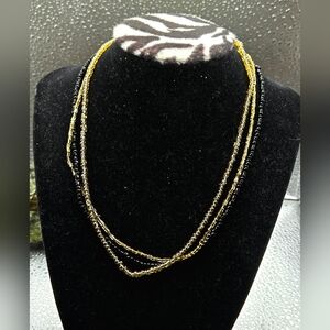 "5/$25" Laura Ashley Triple Strand Gold/Black Bead Adjustable Choker Necklace